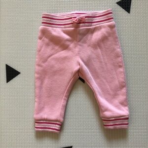 Janie and Jack|Baby girl pink joggers with striped band,fleece lined••3-6 months